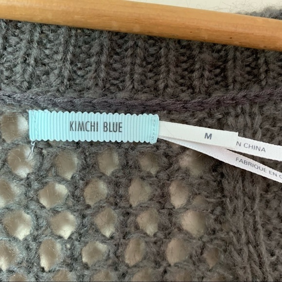 [Kimchi Blue] Dark Brown V-neck Open Knit Mohair Long Sleeve Tunic Sweater - Picture 4 of 9